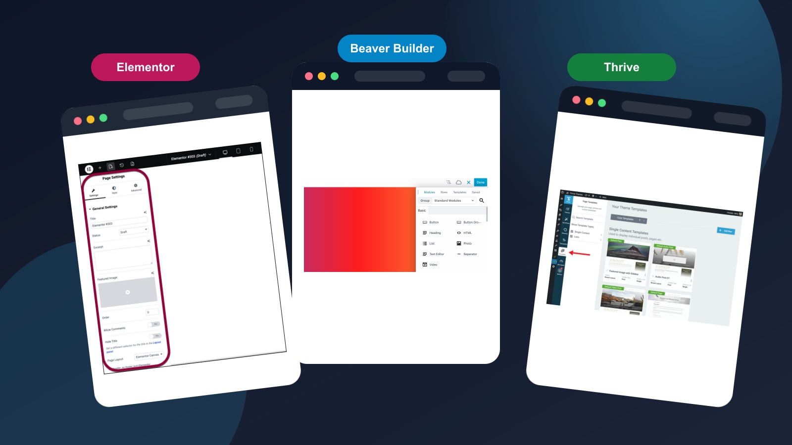 A side-by-side website builder comparison setup with notes and laptop screens.