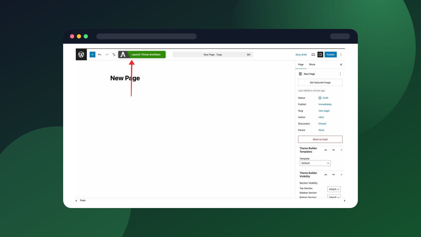 A marketing-oriented WordPress workflow showing landing pages and analytics.
