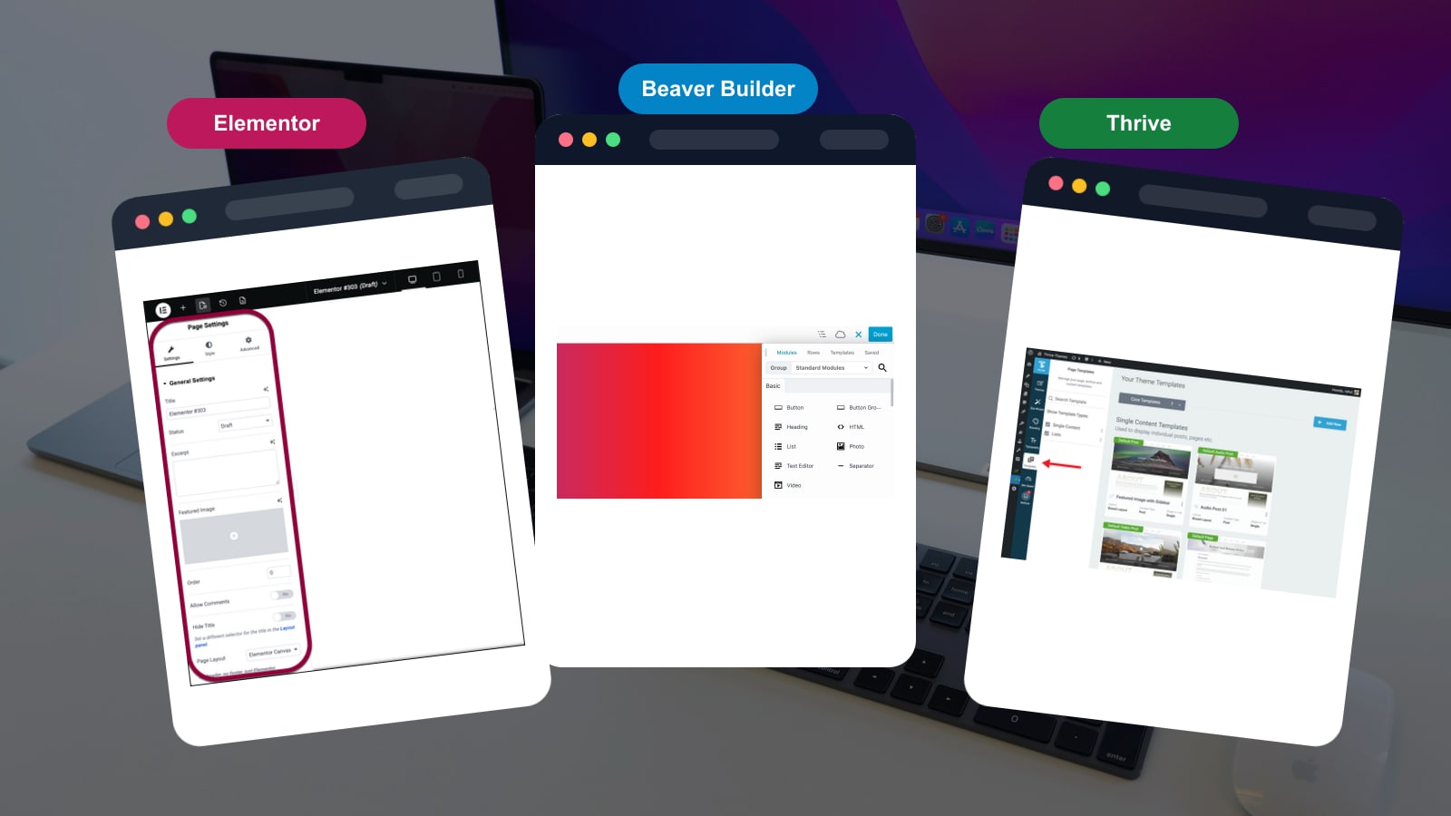 A website builder comparison workspace with design previews and research notes.