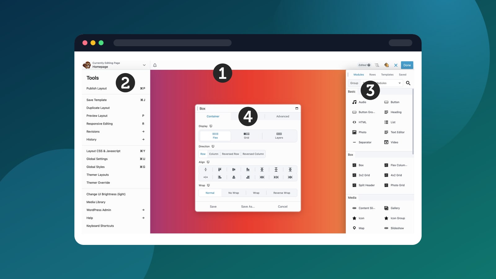 A clean website-building workspace focused on Beaver Builder style editing.